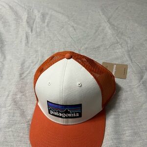 Patagonia Orange & White Mesh Trucker Hat with Logo Patch